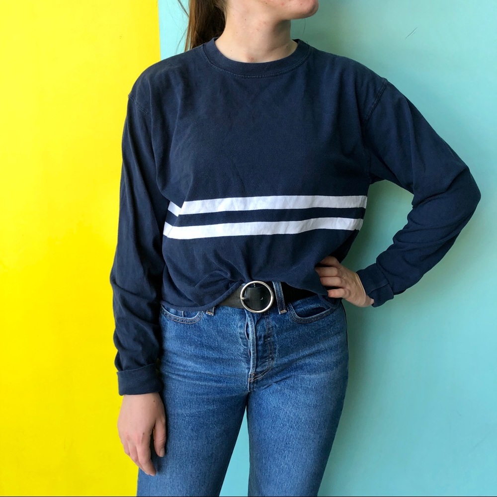 Brandy Melville Navy Acacia Long Sleeve StripedTop